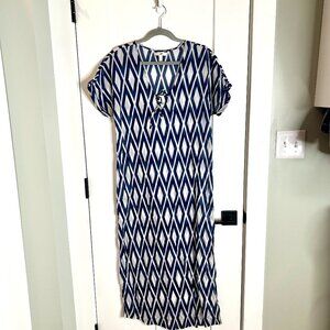 J. Crew Blue White Diamond Print Swim Cover-up Cotton Lightweight Beachy Midi XS